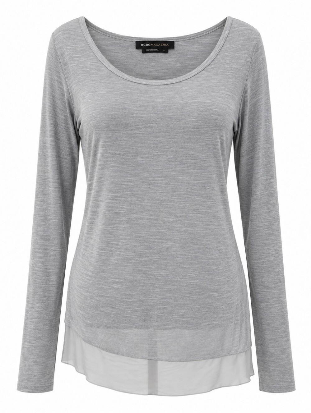 BCBGMAXAZRIA Light Gray Scoop Neck Layered Hem Top Size L